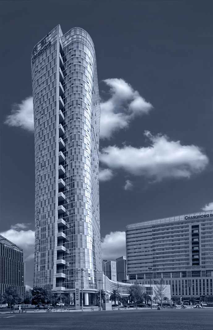 Black and White Architectural Photography of the ChangHong Building in Chengdu, China. Photography commissioned by Clay Vogel Architect. Paul Dingman Photographer