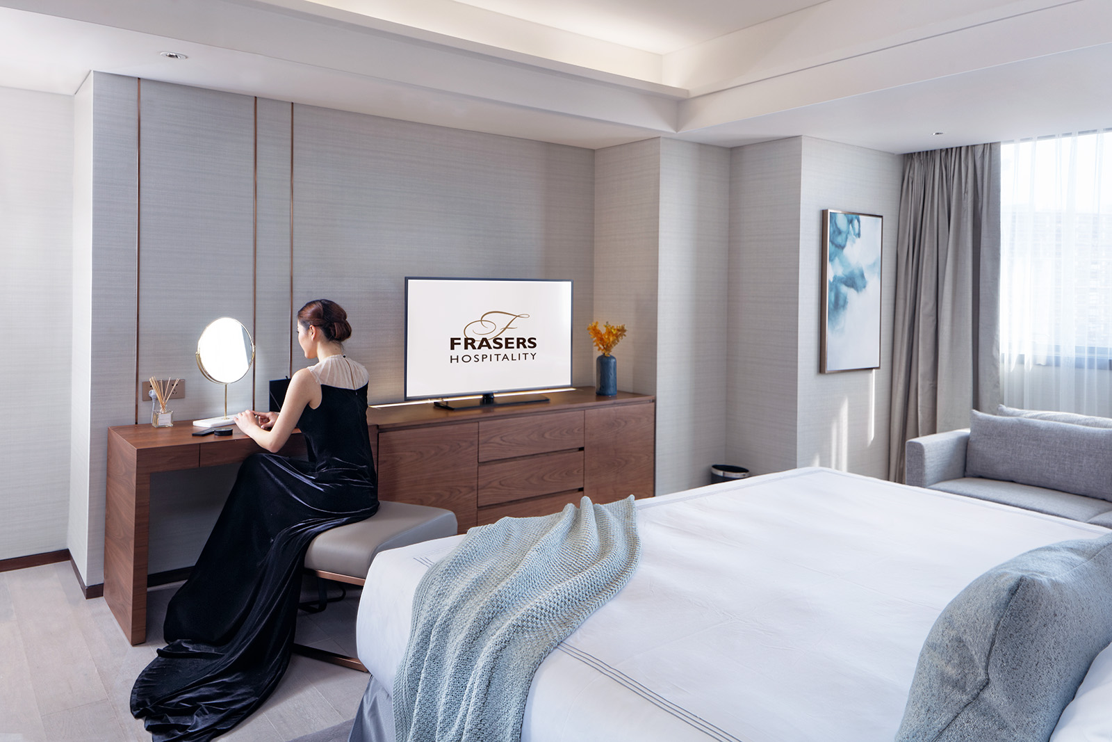 Interior, exterior, and aerial drone architectural photography of the Fraser Suites in Dalian, China. Paul Dingman is an architectural photographer based in Asia and China and specializing in the photography of hotels and resorts.