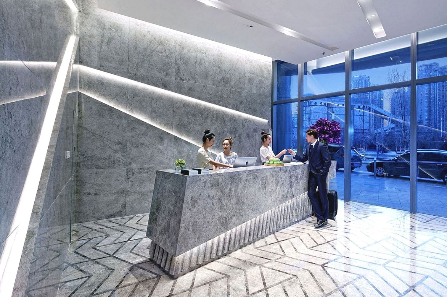 Interior, exterior, and aerial drone architectural photography of the Fraser Suites in Dalian, China. Paul Dingman is an architectural photographer based in Asia and China and specializing in the photography of hotels and resorts.