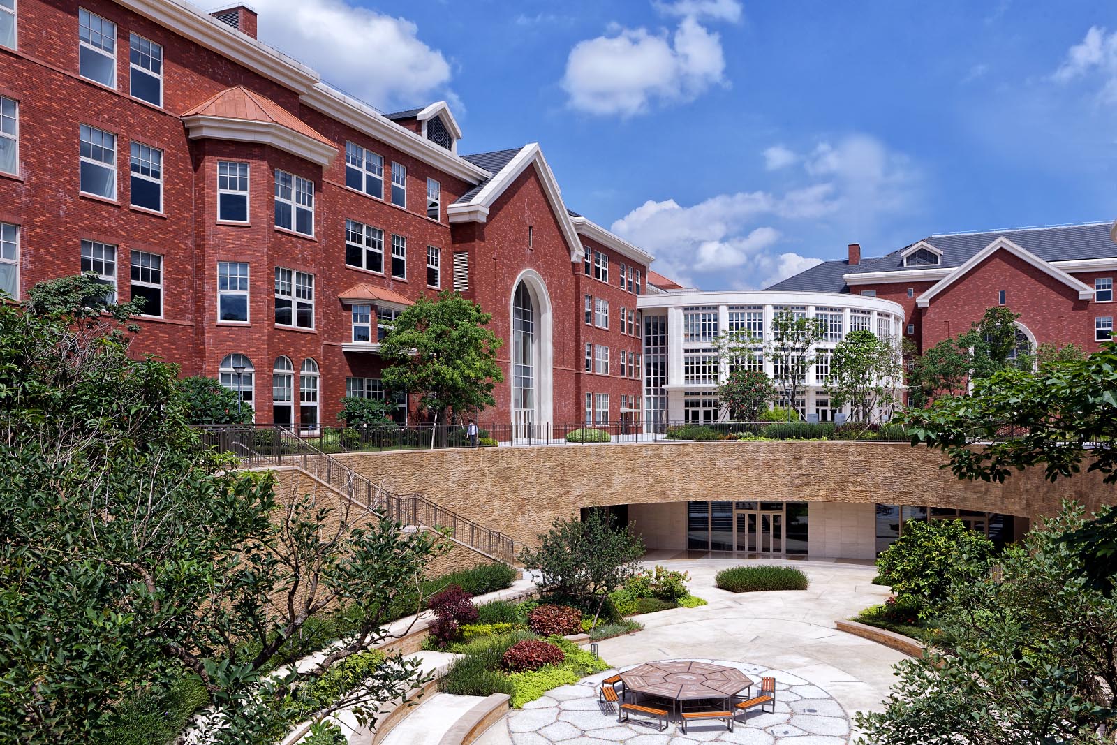 Exterior photography of the Taiwan Park International School in Dongguan, China. Architect: HDR.