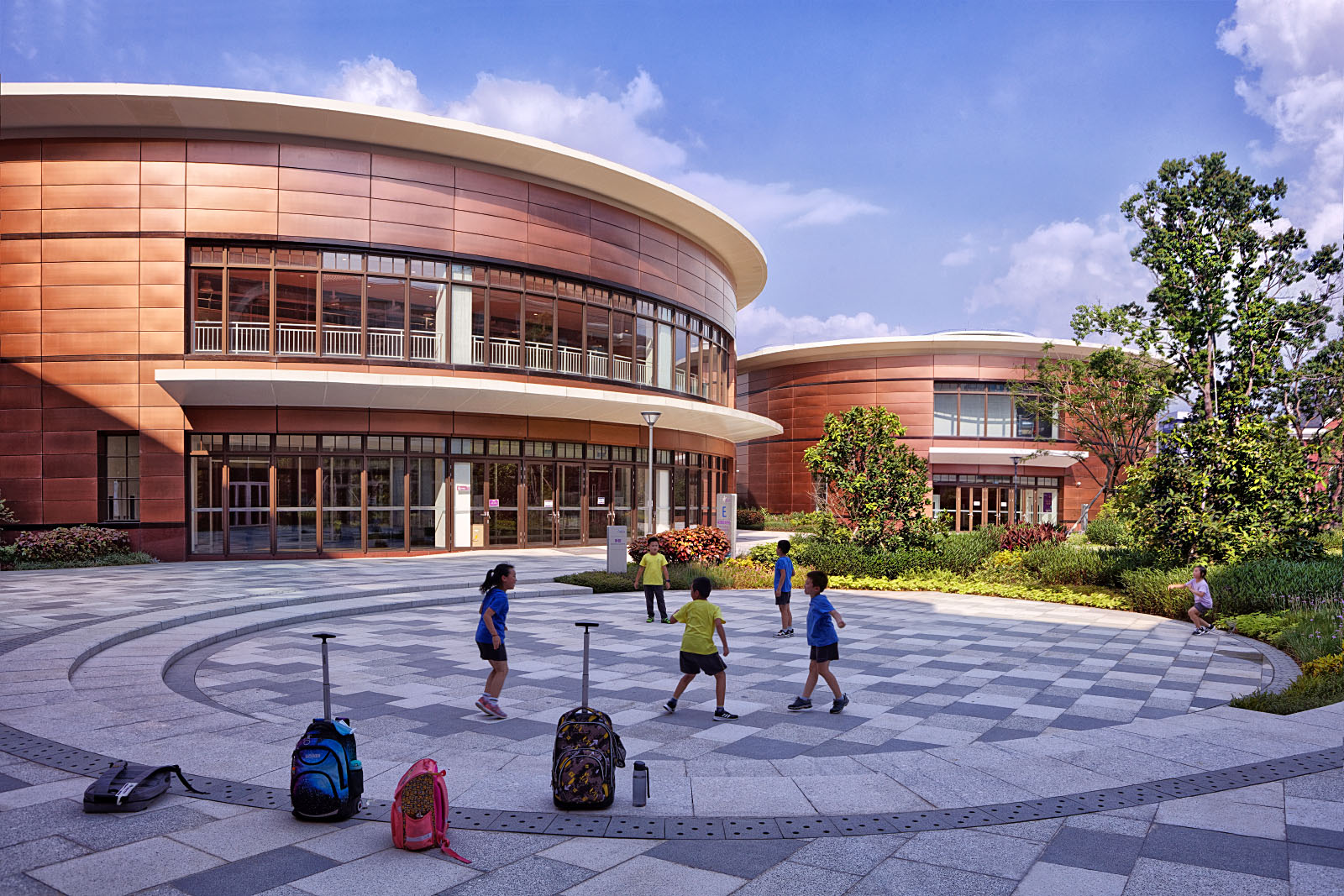 Exterior photography of the Taiwan Park International School in Dongguan, China. Architect: HDR.
